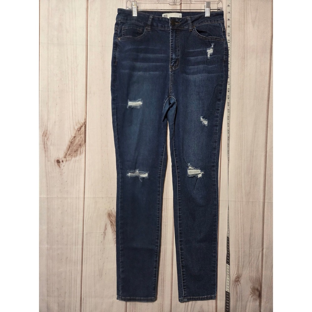 RSQ Jeans Manhattan High Rise Distressed Skinny Jeans Women Size 13 Dark Wash‎